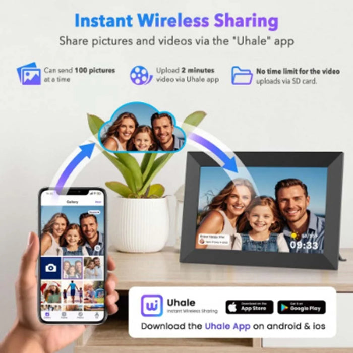 10.1 inch HD Touchscreen WiFi Digital Picture Frame Cloud Album Wireless Remote Photo  /  Video Transfer  Auto Rotate - Black  /  EU Plug - 3