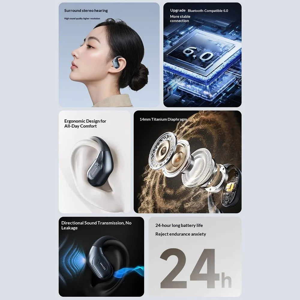 For LENOVO ERAZER XF51 Open-Ear Hook Bluetooth-Compatible Earphones 360° Surround Sound Wireless Earbuds Long Battery Life - 3