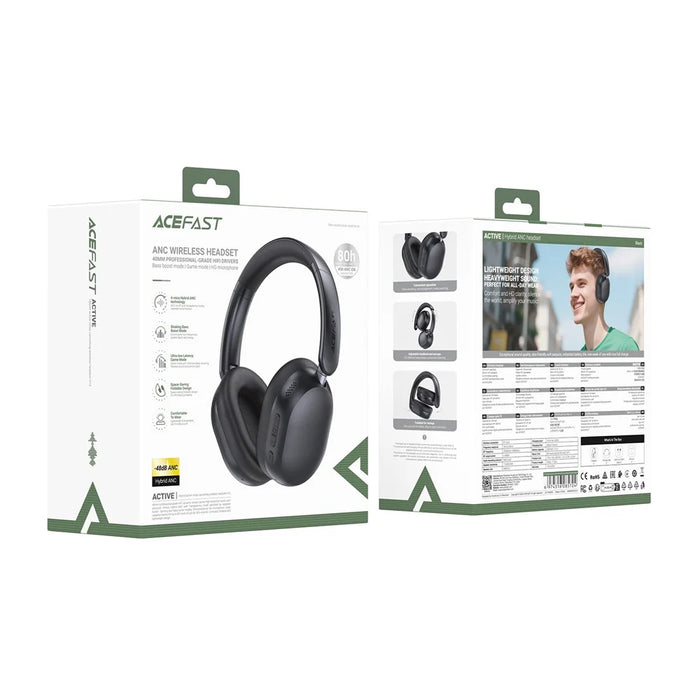 ACEFAST H12 Hybrid Active Noise Cancelling Headphones Bluetooth-Compatible Over-Ear Headphone with Mic / Low Latency Mode - Black - 5