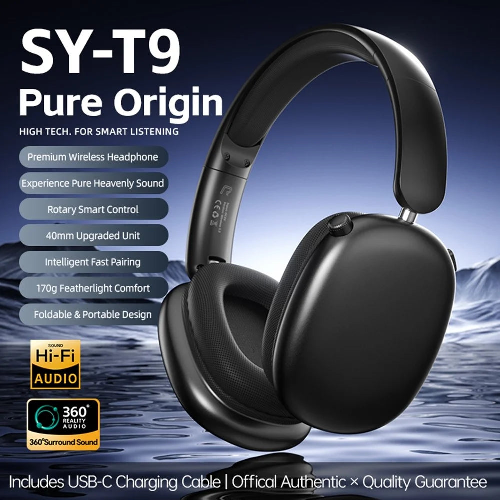 T9 Over-Ear Bluetooth-Compatible Headphones Lightweight Wireless Headphones with Hi-Fi Sound for Office Travel Gaming - Black - 6