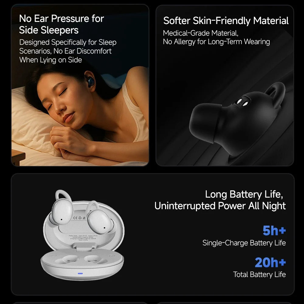 CCA Sleep Smart ANC Noise Cancelling Earbuds 6mm Dynamic Driver In-Ear Bluetooth-Compatible 5.4 Stereo Sleep Earphones - Midnight Blue - 4