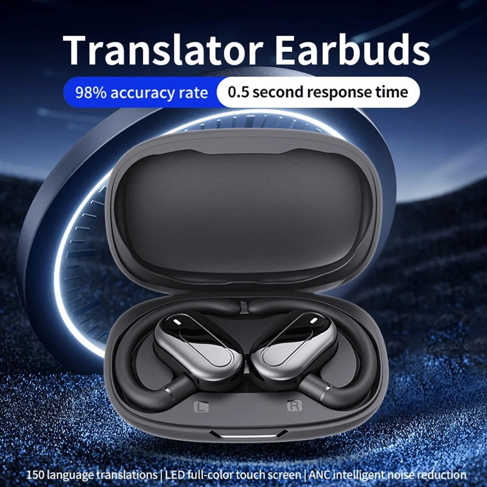 T29 Over-Ear Bluetooth-Compatible Earphones with Noise Reduction Real-Time Transcription AI Multilingual Translation Earbuds - Black - 4