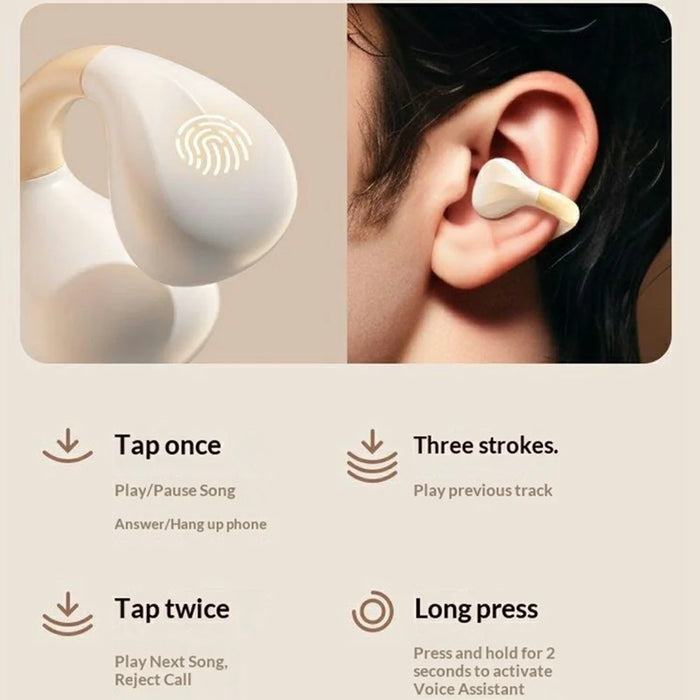 AIGO CJ155 Clip-On True Wireless Bluetooth-Compatible Earphones High Sound Earbuds with Charging Case - Beige - 5