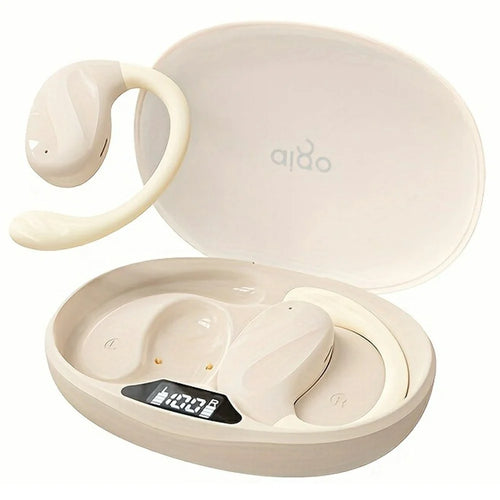 AIGO SJ225 Over-Ear Hook True Wireless Earphones Bluetooth-Compatible High Sound Earbuds with Charging Case - Beige - 1