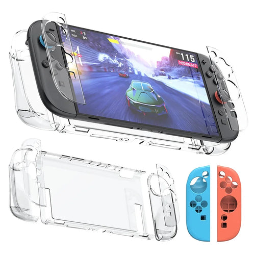 EASYSMX A02 For Nintendo Switch 2 Game Console Transparent Protective Case with Silicone Joy-Con Grip Handle Cover Set - 1