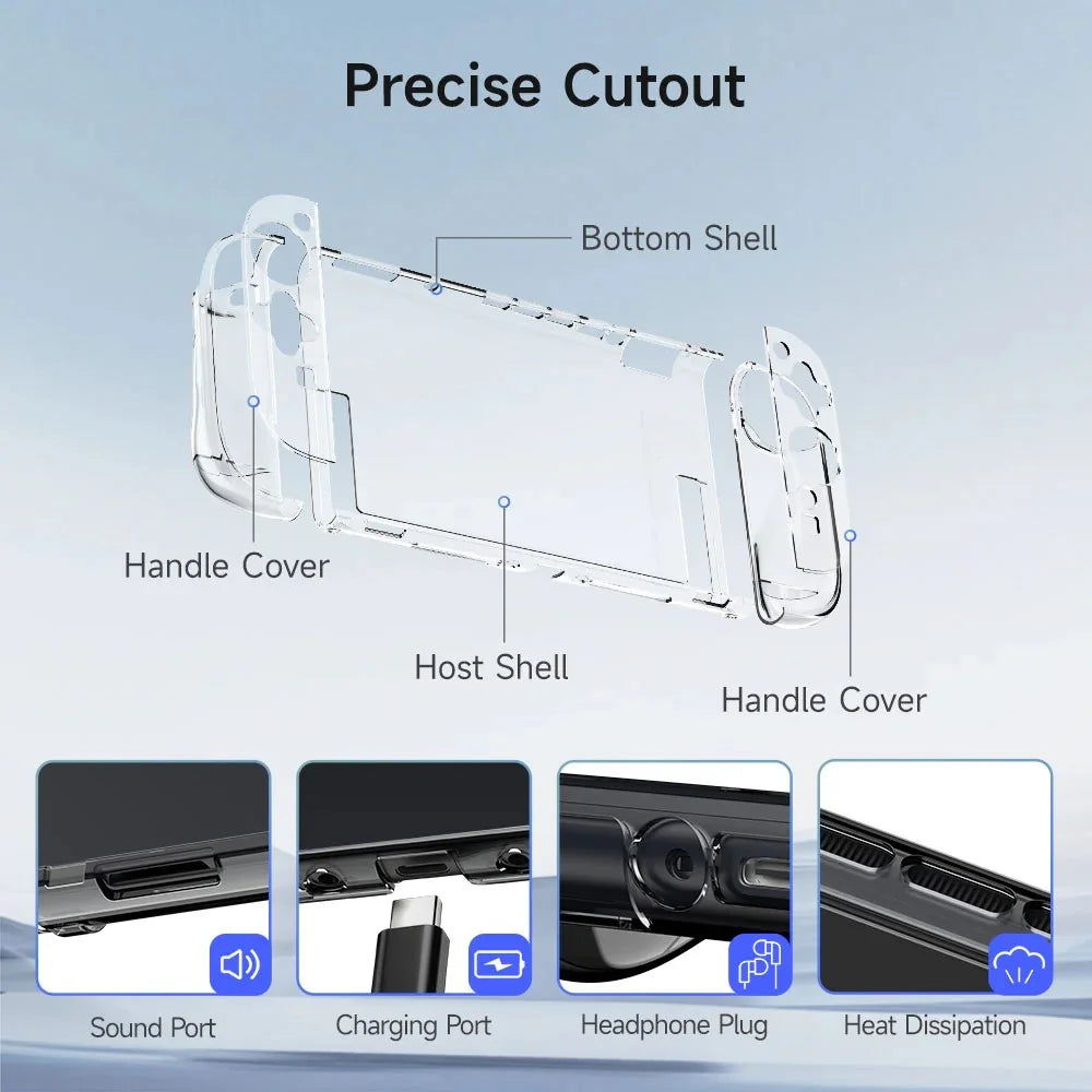 EASYSMX A02 For Nintendo Switch 2 Game Console Transparent Protective Case with Silicone Joy-Con Grip Handle Cover Set - 6