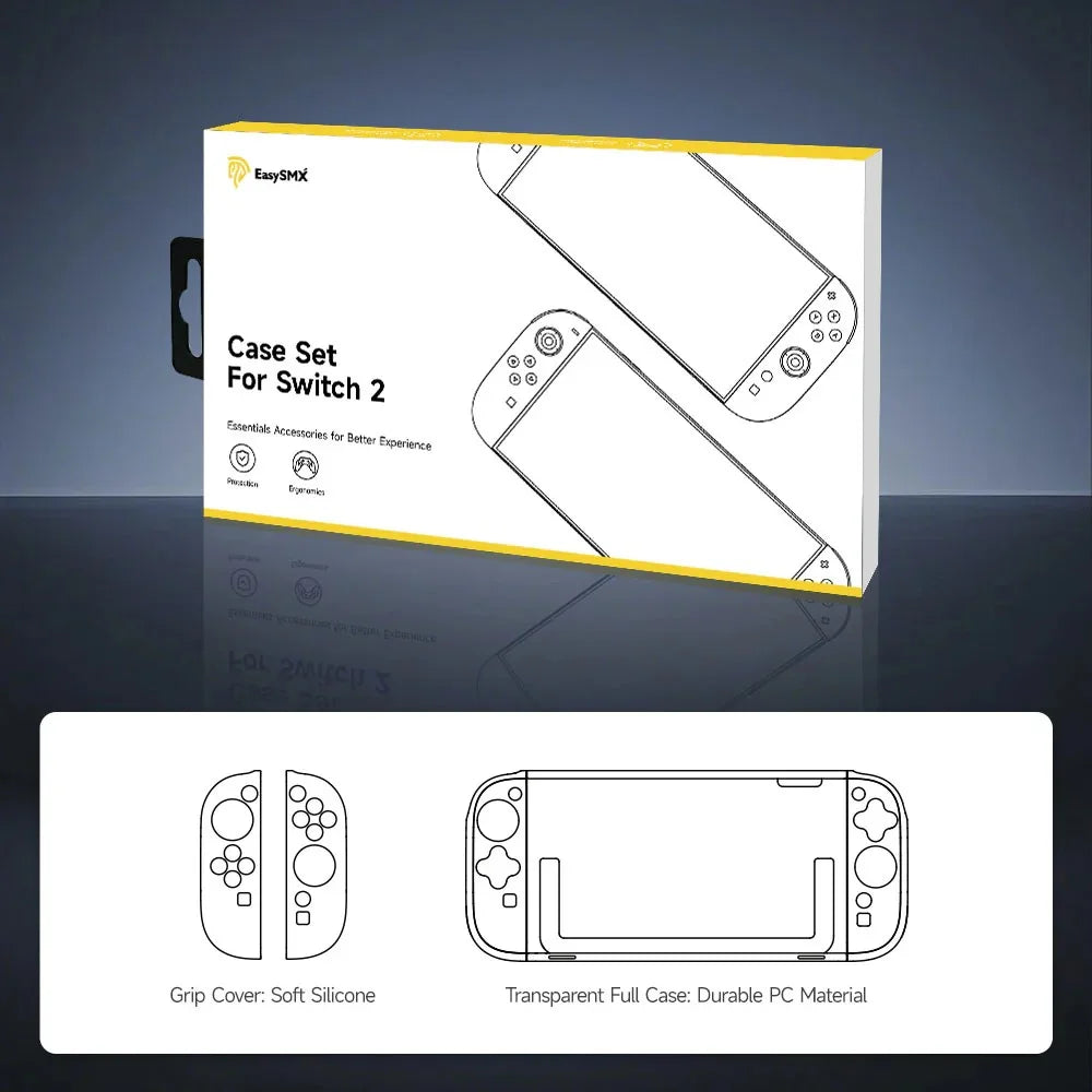 EASYSMX A02 For Nintendo Switch 2 Game Console Transparent Protective Case with Silicone Joy-Con Grip Handle Cover Set - 7