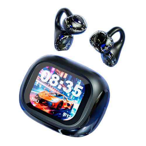 LX-21 Pro Open Ear Clip-on Wireless Earbuds Stereo Sound Bluetooth-compatible Earbuds with LED Display Charging Case - Black - 1