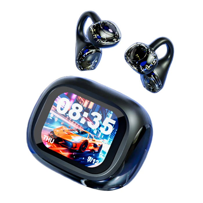 LX-21 Pro Open Ear Clip-on Wireless Earbuds Stereo Sound Bluetooth-compatible Earbuds with LED Display Charging Case - Black - 1
