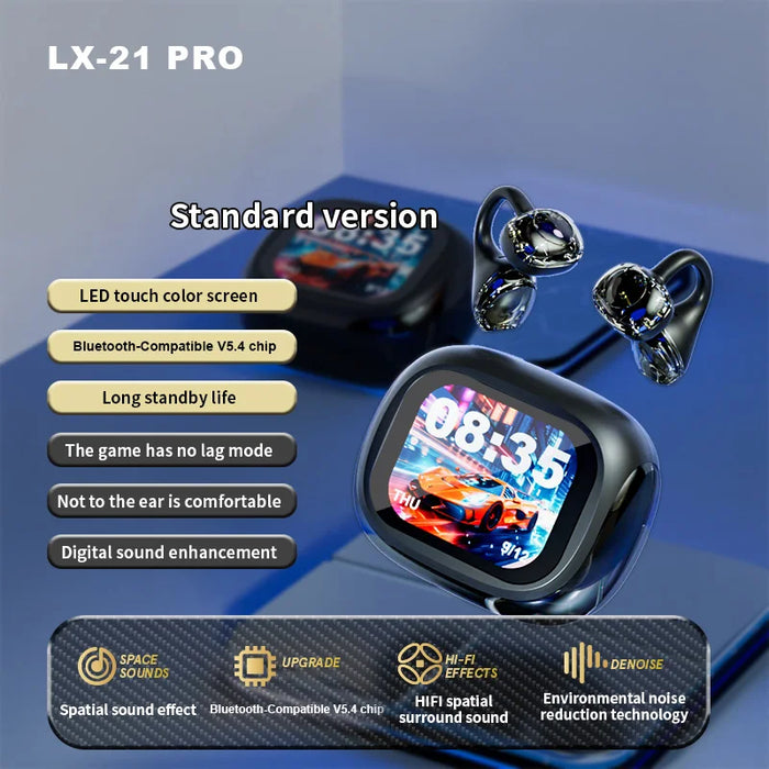 LX-21 Pro Open Ear Clip-on Wireless Earbuds Stereo Sound Bluetooth-compatible Earbuds with LED Display Charging Case - Black - 2
