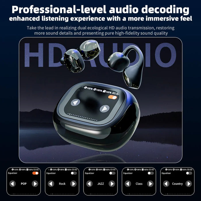 LX-21 Pro Open Ear Clip-on Wireless Earbuds Stereo Sound Bluetooth-compatible Earbuds with LED Display Charging Case - Black - 4