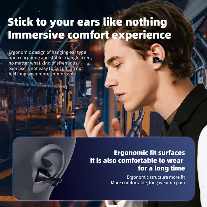 LX-21 Pro Open Ear Clip-on Wireless Earbuds Stereo Sound Bluetooth-compatible Earbuds with LED Display Charging Case - Black - 6