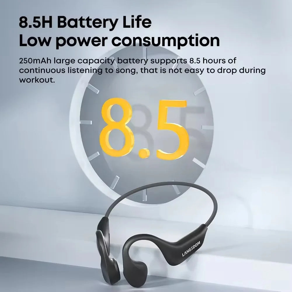 LANGSDOM BE20 Bone Conduction Open Ear Earphones IPX8 Waterproof ENC Noise Reduction Bluetooth-compatible Sports Earphones - Black Grey - 6