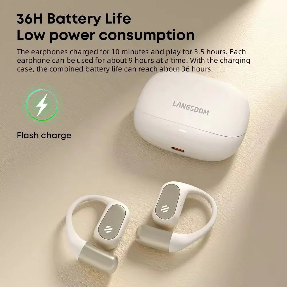 LANGSDOM TE09 Wireless Earphones OWS Ear-Hook Earbuds for Music / Calls - Black - 4