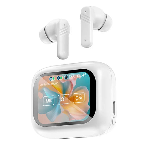 LX-10 Smart Translation Earbuds ANC + ENC Noise Cancelling Bluetooth-compatible Earbuds with Color Screen Charging Case - White - 1