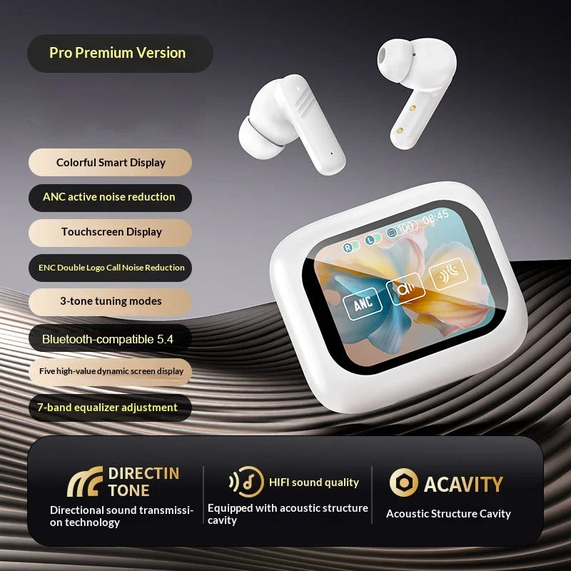 LX-10 Smart Translation Earbuds ANC + ENC Noise Cancelling Bluetooth-compatible Earbuds with Color Screen Charging Case - White - 2