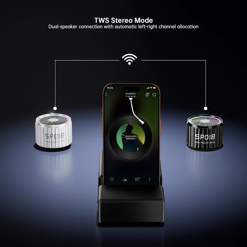 XUNDD SP018 Mini Wireless Speaker Bluetooth-compatible V5.4 TWS Stereo Soundbox Support TF Card - Black - 7