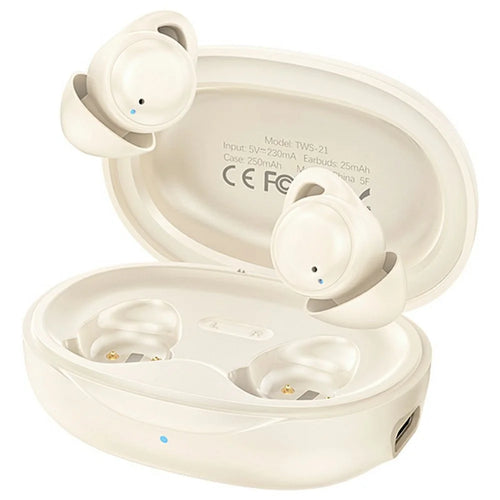 REMAX TWS-21 Sleep Mini Wireless Earbuds Bluetooth-Compatible Stereo Earphones with Microphone - Beige - 1