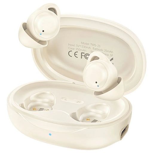 REMAX TWS-21 Sleep Mini Wireless Earbuds Bluetooth-Compatible Stereo Earphones with Microphone - Beige - 1