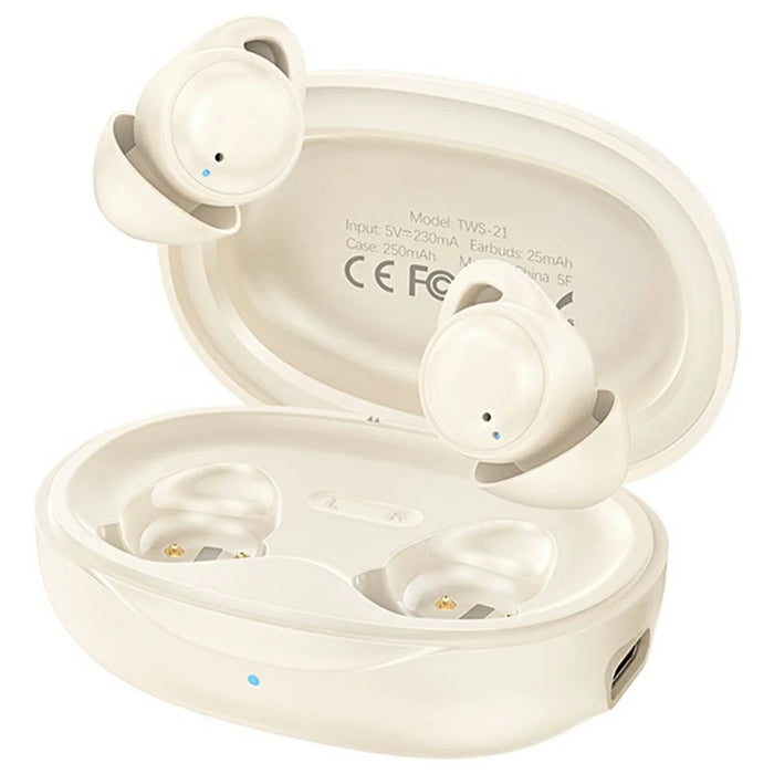 REMAX TWS-21 Sleep Mini Wireless Earbuds Bluetooth-Compatible Stereo Earphones with Microphone - Beige - 1