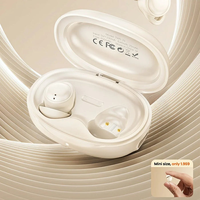 REMAX TWS-21 Sleep Mini Wireless Earbuds Bluetooth-Compatible Stereo Earphones with Microphone - Beige - 2