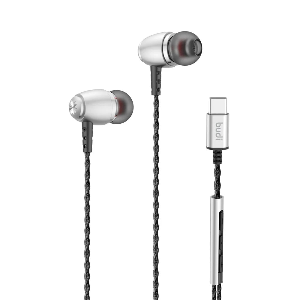 BUDI EP80TB 1.2m Type-C Wired Earphones Enhanced Bass In-Ear Earphones with USB-C Connector for Smartphones / Tablets / Laptops - 1