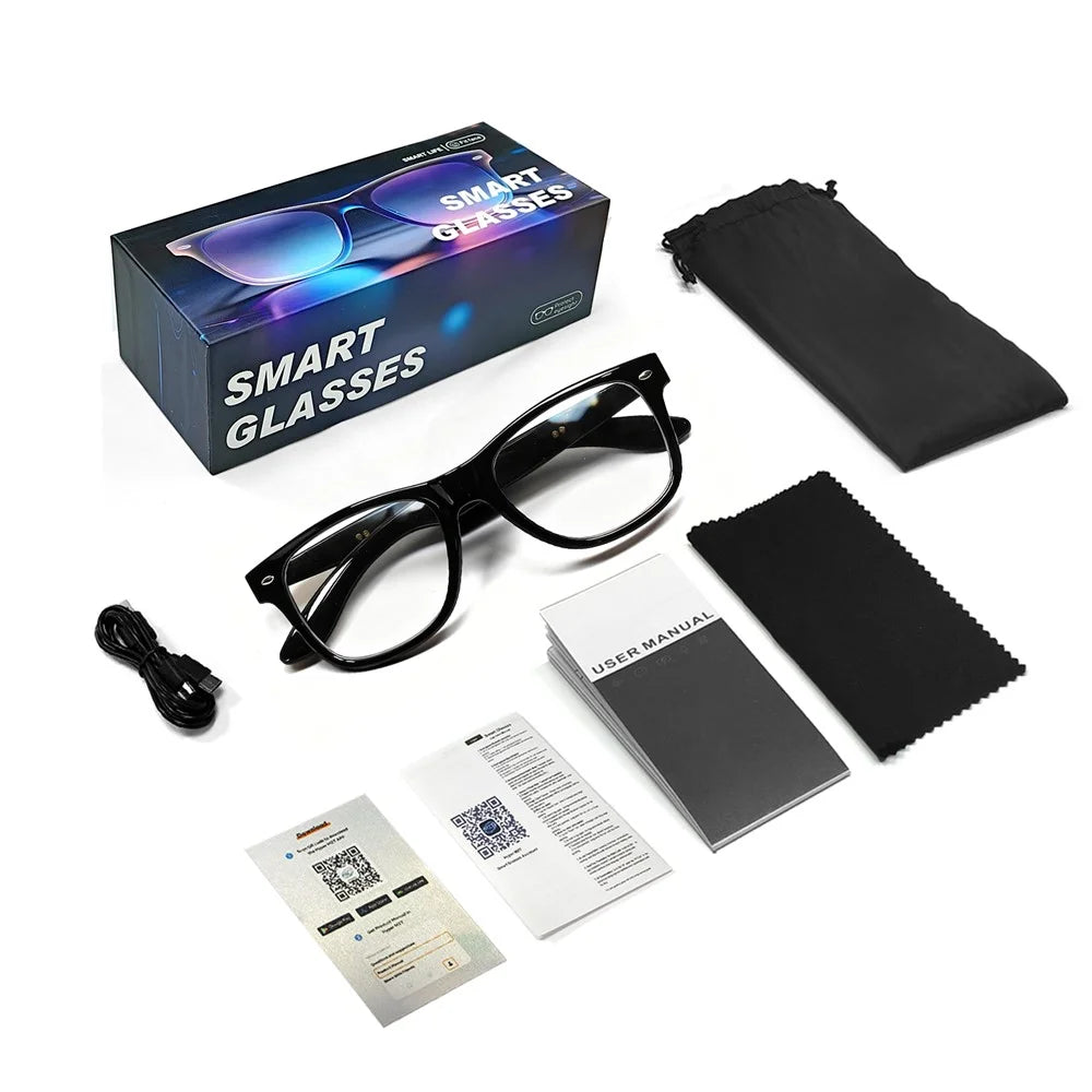 F60 AI Translation Touch Control Bluetooth-compatible Music Glasses Hands Free Calling Smart Eyewear - Black Frame / Anti Blue Light Lens - 1