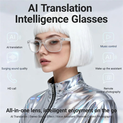 F60 AI Translation Touch Control Bluetooth-compatible Music Glasses Hands Free Calling Smart Eyewear - Black Frame / Anti Blue Light Lens - 2