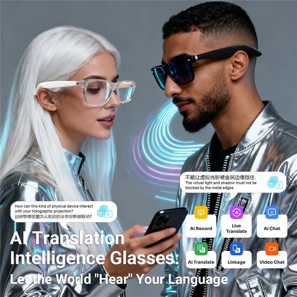 F60 AI Translation Touch Control Bluetooth-compatible Music Glasses Hands Free Calling Smart Eyewear - Black Frame / Anti Blue Light Lens - 4