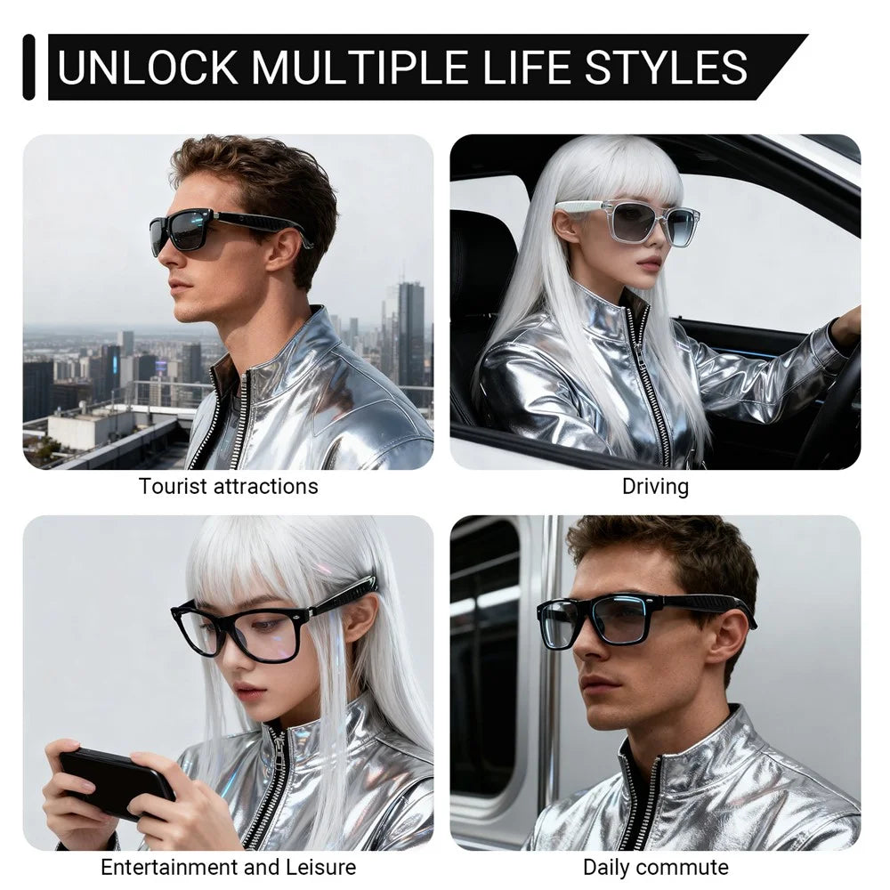 F60 AI Translation Touch Control Bluetooth-compatible Music Glasses Hands Free Calling Smart Eyewear - Black Frame / Anti Blue Light Lens - 5