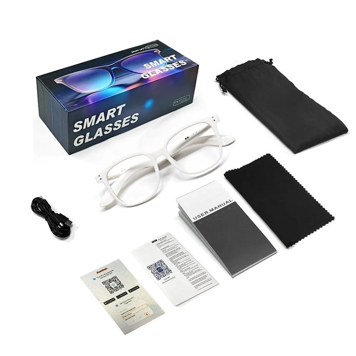 F66 AI Translation Bluetooth-compatible Glasses Touch Control Smart Eyewear for Music and Calls - White Frame / Anti Blue Light Lens - 1