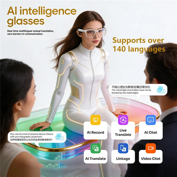 F66 AI Translation Bluetooth-compatible Glasses Touch Control Smart Eyewear for Music and Calls - White Frame / Anti Blue Light Lens - 3