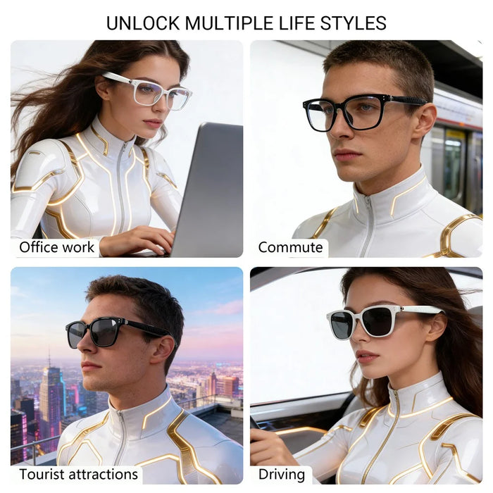 F66 AI Translation Bluetooth-compatible Glasses Touch Control Smart Eyewear for Music and Calls - White Frame / Anti Blue Light Lens - 5