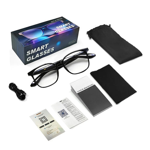 F62 AI Translation Smart Glasses Bluetooth-compatible Earphones Music Calling Intelligent Eyewear - Black Frame / Anti Blue Light Lens - 1