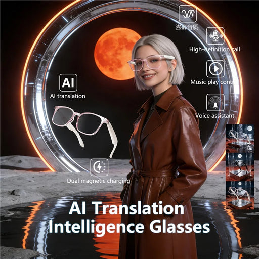 F62 AI Translation Smart Glasses Bluetooth-compatible Earphones Music Calling Intelligent Eyewear - Black Frame / Anti Blue Light Lens - 2