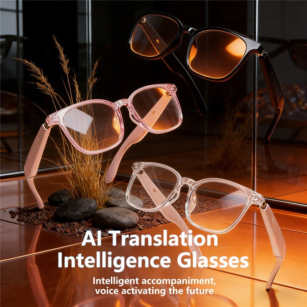 F62 AI Translation Smart Glasses Bluetooth-compatible Earphones Music Calling Intelligent Eyewear - Black Frame / Anti Blue Light Lens - 3