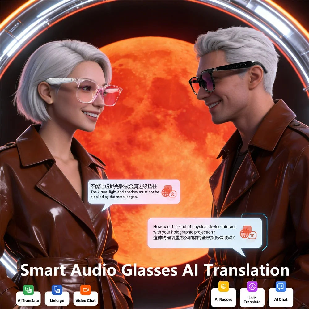 F62 AI Translation Smart Glasses Bluetooth-compatible Earphones Music Calling Intelligent Eyewear - Black Frame / Anti Blue Light Lens - 4