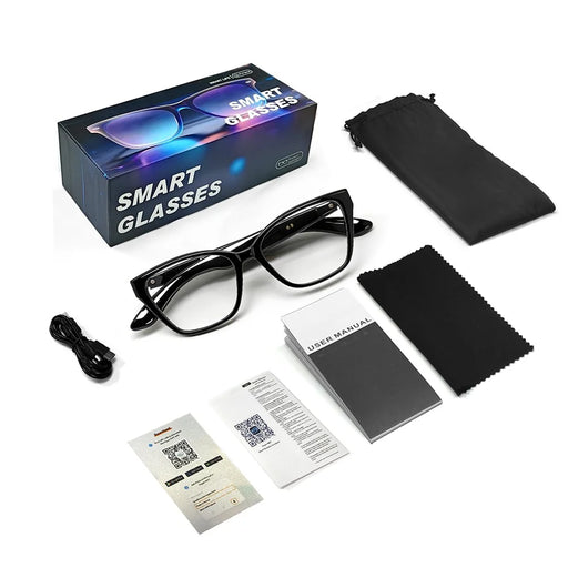 F67 AI Smart Audio Glasses Hands Free Calling Bluetooth-compatible Earphones Intelligent Translation Eyewear - Black Frame / Anti Blue Light Lens - 1