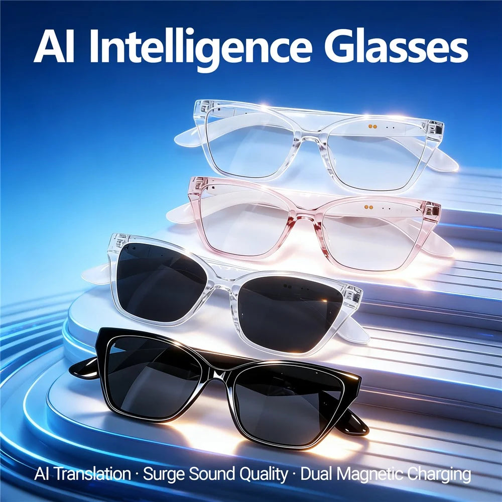 F67 AI Smart Audio Glasses Hands Free Calling Bluetooth-compatible Earphones Intelligent Translation Eyewear - Black Frame / Anti Blue Light Lens - 3