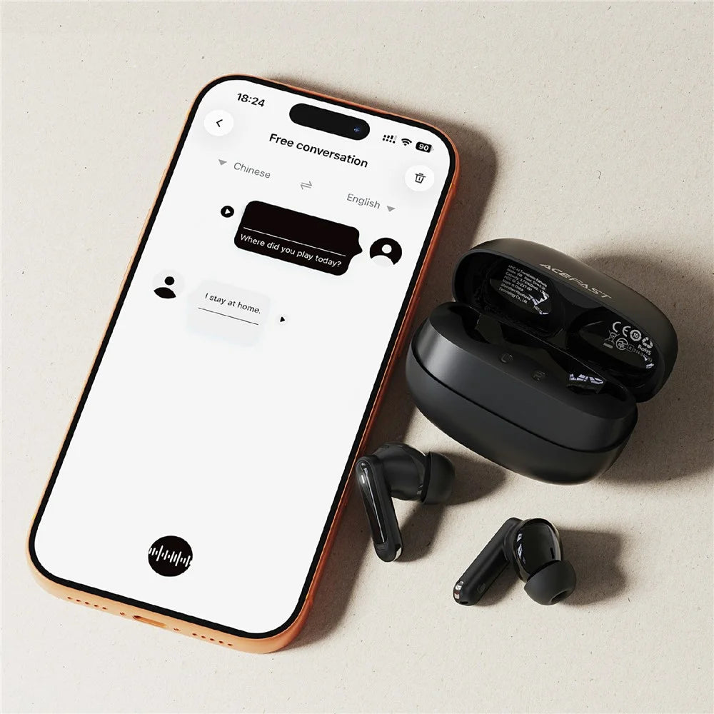 ACEFAST W8 ANC AI Translation Earbuds BT 6.0 Wireless Earphones Support ANC + ENC Noise Reduction - Black - 6