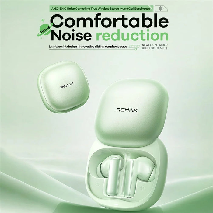 REMAX TWS-18 True Wireless Stereo Earbuds ANC ENC Noise Cancelling Music Call Earphones - Green - 2