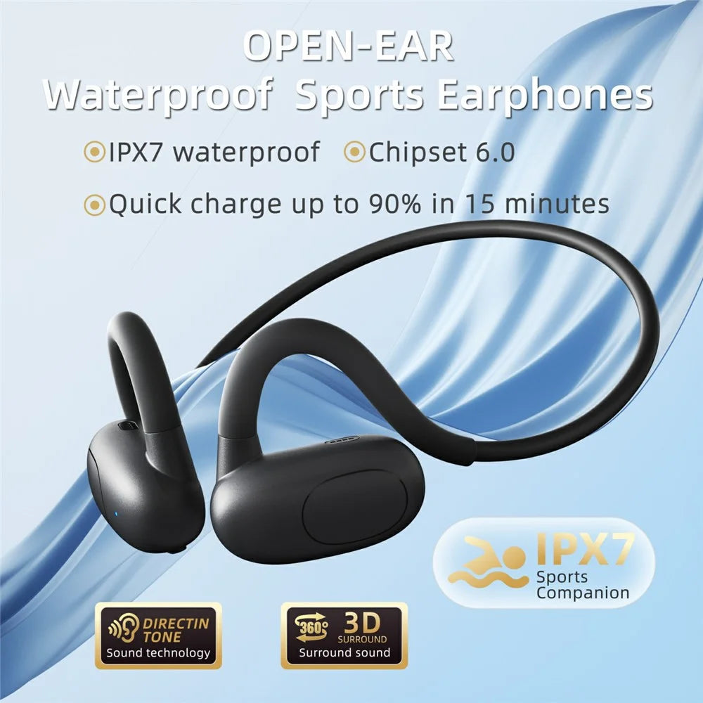 F25A Open Ear Air Conduction BT Earphones IPX7 Waterproof Wireless Sports Headphones - Black - 2