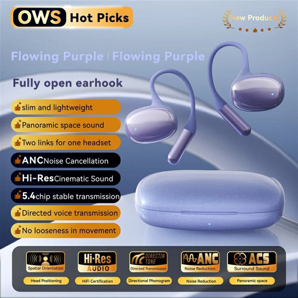 F20 Open Ear Hook OWS Earphones Wireless Sports ANC Noise Cancelling Bluetooth-Compatible Headphones - Purple - 3