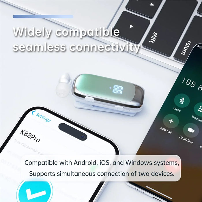 K88Pro Clip On Wireless Earphone Digital Display Bluetooth-Compatible 6.0 Business Lavalier Earbud - Gradient Green - 4