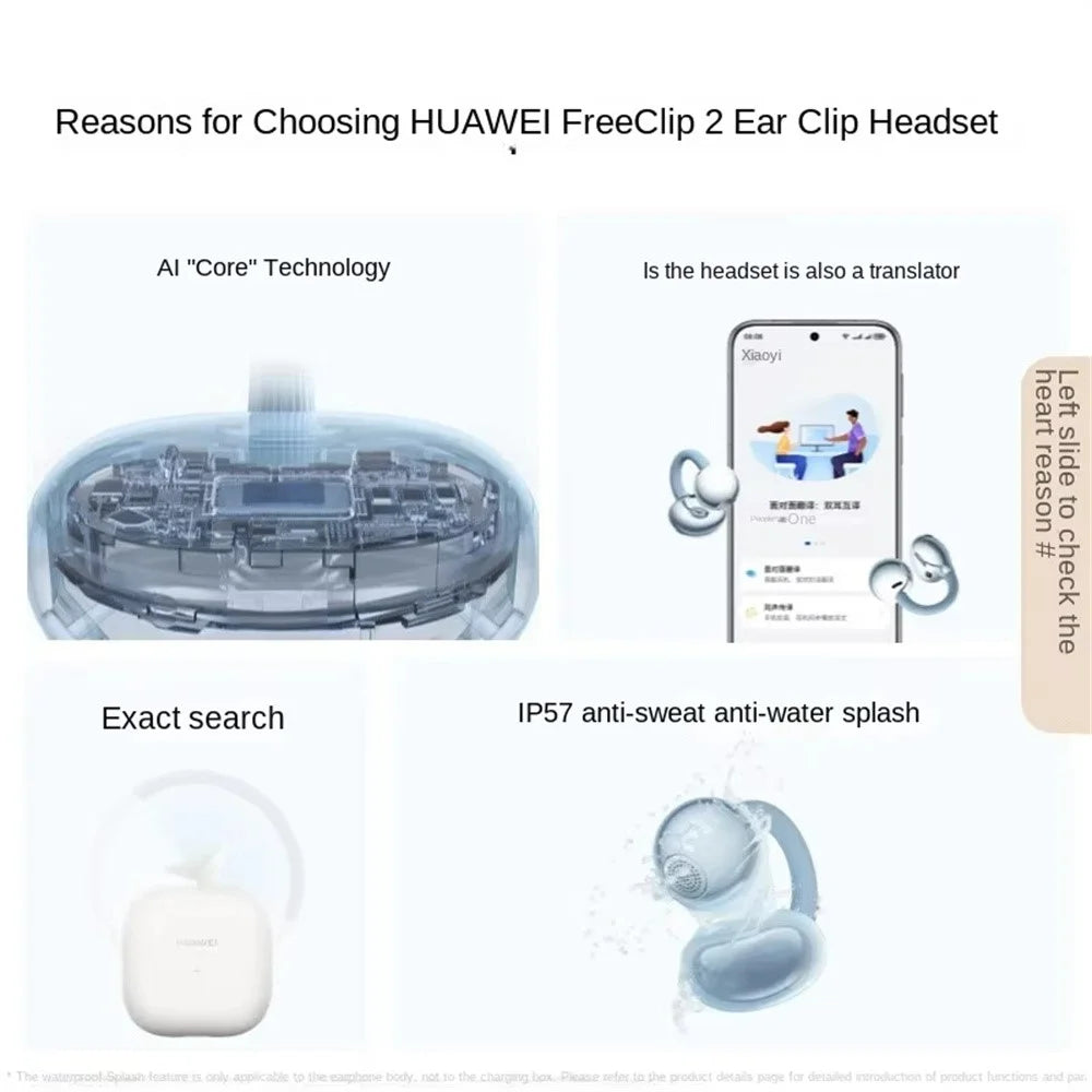 HUAWEI FreeClip 2 Open Ear Clip OWS Earphones Bluetooth-Compatible Earbuds with 10.8mm Double-Engine Unit (Chinese Version) - Black - 4
