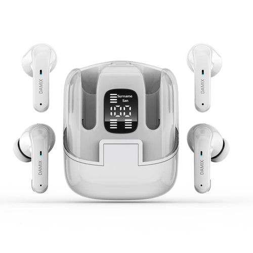 DX16 2 Pairs Bluetooth-compatible Earbuds Stereo Surround Sound TWS Wireless Earbuds with Digital Display Charging Case - White - 1