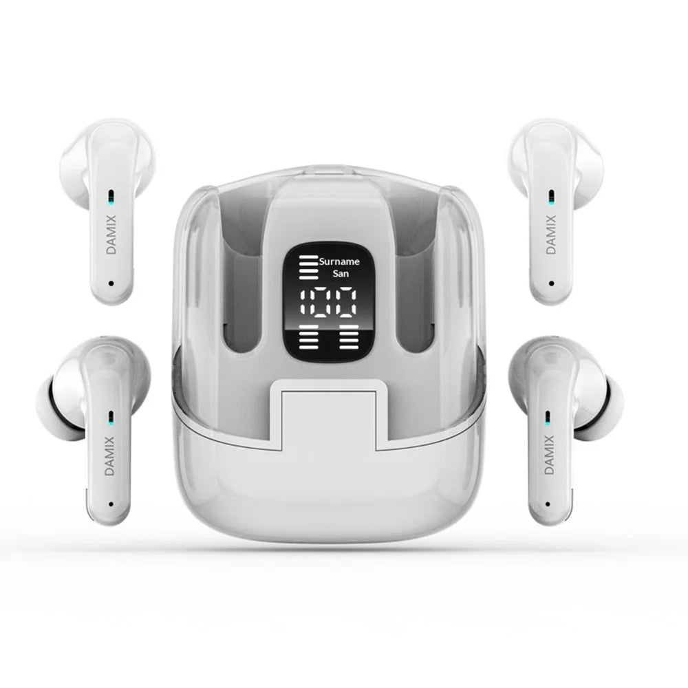 DX16 2 Pairs Bluetooth-compatible Earbuds Stereo Surround Sound TWS Wireless Earbuds with Digital Display Charging Case - White - 1