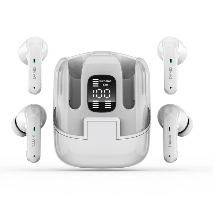 DX16 2 Pairs Bluetooth-compatible Earbuds Stereo Surround Sound TWS Wireless Earbuds with Digital Display Charging Case - White - 1