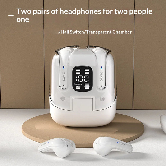 DX16 2 Pairs Bluetooth-compatible Earbuds Stereo Surround Sound TWS Wireless Earbuds with Digital Display Charging Case - White - 2