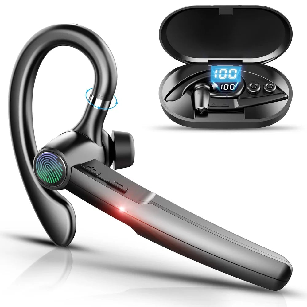 H03 Ear Hook Bluetooth-compatible Earphones Rotating Single Ear Wireless Business Earphones with Digital Display - Black - 1